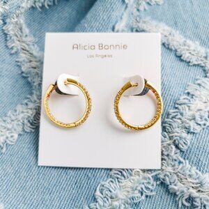 Alicia Bonnie Twinkle Delight Gold White Crystal Small Hoop Earrings Trendy Jewe